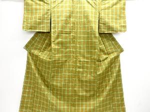 未使用品　格子織り出し手織り紬着物